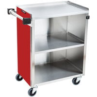 Lakeside 610RD Standard-Duty Stainless Steel Three Shelf Utility Cart with Enclosed Base and Red Finish - 16 1/2" x 27 3/4" x 32 3/4"