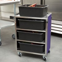 Lakeside 615P Standard-Duty Stainless Steel Four Shelf Utility Cart with Enclosed Base and Purple Finish - 16 1/2 inch x 27 3/4 inch x 32 3/4 inch