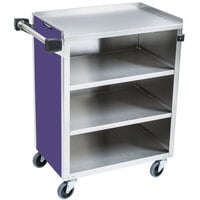 Lakeside 615P Standard-Duty Stainless Steel Four Shelf Utility Cart with Enclosed Base and Purple Finish - 16 1/2 inch x 27 3/4 inch x 32 3/4 inch