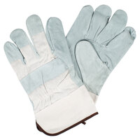 Men's White Canvas Work Gloves with Gray Shoulder Split Leather Palm Coating and 2 1/2 inch Duck Cuffs - Large - Pair