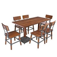 Lancaster Table & Seating 30 inch x 60 inch Antique Walnut Solid Wood Live Edge Dining Height Table with 6 Chairs