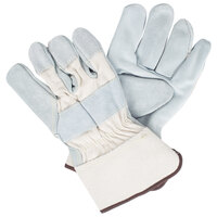 Tuf-Cor White Canvas Work Gloves with Heavy Side Split Leather Palm Coating and 2 1/2 inch Rubber Cuffs - Large