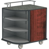 Lakeside 8713RM Stainless Steel Self-Serve Compact Hydration Cart with 3 Corner Shelves and Red Maple Laminate Finish - 35 inch x 26 inch x 39 1/4 inch