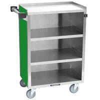 Lakeside 815G Medium-Duty Stainless Steel Four Shelf Utility Cart With Enclosed Base and Green Finish - 16 7/8 inch x 28 1/4 inch x 37 1/2 inch