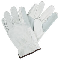 Grain Cowhide Leather Driver's Gloves with Split Leather Palm and Back - Large - Pair