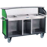 Lakeside 68220G Serv 'N Express Stainless Steel Vending Cart with 3 Counter Wells and Green Laminate Finish - 28 1/4 inch x 77 1/4 inch x 52 1/2 inch
