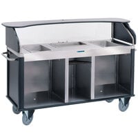 Lakeside 68220B Serv 'N Express Stainless Steel Vending Cart with 3 Counter Wells and Black Laminate Finish - 28 1/4 inch x 77 1/4 inch x 52 1/2 inch