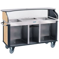 Lakeside 68220HRM Serv 'N Express Stainless Steel Vending Cart with 3 Counter Wells and Hard Rock Maple Laminate Finish - 28 1/4 inch x 77 1/4 inch x 52 1/2 inch