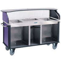 Lakeside 68220P Serv 'N Express Stainless Steel Vending Cart with 3 Counter Wells and Purple Laminate Finish - 28 1/4 inch x 77 1/4 inch x 52 1/2 inch