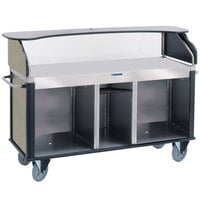 Lakeside 68210BS Serv 'N Express Stainless Steel Vending Cart with Flat Countertop and Beige Suede Laminate Finish - 28 1/4 inch x 77 1/4 inch x 52 1/2 inch