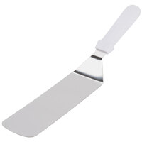 8 1/2" x 3" Solid Turner with Round Blade and White Plastic Handle