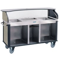 Lakeside 68220BS Serv 'N Express Stainless Steel Vending Cart with 3 Counter Wells and Beige Suede Laminate Finish - 28 1/4 inch x 77 1/4 inch x 52 1/2 inch