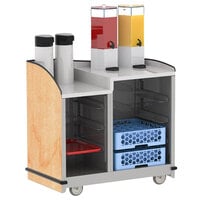 Lakeside 8706HRM Stainless Steel Two Compartment Full-Service Hydration Cart with Dual Height Top and Hard Rock Maple Finish - 43 3/16 inch x 25 3/4 inch x 42 1/2 inch