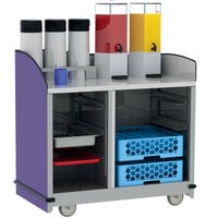 Lakeside 8708P Stainless Steel Full-Service Hydration Cart with Adjustable Universal Ledges and Purple Laminate Finish - 44 3/4 inch x 25 3/4 inch x 42 1/2 inch
