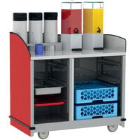 Lakeside 8708RD Stainless Steel Full-Service Hydration Cart with Adjustable Universal Ledges and Red Laminate Finish - 44 3/4 inch x 25 3/4 inch x 42 1/2 inch