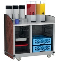 Lakeside 8708RM Stainless Steel Full-Service Hydration Cart with Adjustable Universal Ledges and Red Maple Laminate Finish - 44 3/4 inch x 25 3/4 inch x 42 1/2 inch