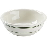 Tuxton TGB-018 Green Bay 15 oz. Eggshell China Nappie Dish / Bowl with Green Bands   - 36/Case