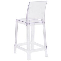Flash Furniture OW-SQUAREBACK-24-GG Ghost Transparent Polycarbonate Outdoor / Indoor Counter Height Stool with Square Back
