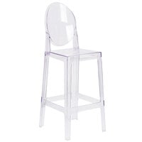 Flash Furniture OW-GHOSTBACK-29-GG Ghost Transparent Polycarbonate Outdoor / Indoor Bar Height Stool with Oval Back