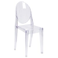 Flash Furniture FH-111-APC-CLR-GG Ghost Transparent Polycarbonate Outdoor / Indoor Stackable Side Chair with Oval Back