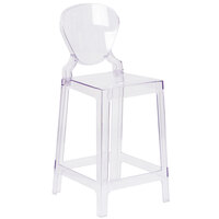 Flash Furniture OW-TEARBACK-24-GG Ghost Transparent Polycarbonate Outdoor / Indoor Counter Height Stool with Tear Back
