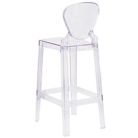 Flash Furniture OW-TEARBACK-29-GG Ghost Transparent Polycarbonate Outdoor / Indoor Bar Height Stool with Tear Back