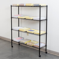 360 Office Furniture 14 inch x 48 inch Black Wire Shelving Unit with 54 inch Posts and Casters