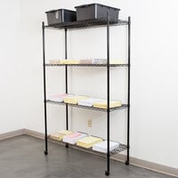 360 Office Furniture 18 inch x 48 inch Black Wire Shelving Unit with 74 inch Posts and Casters