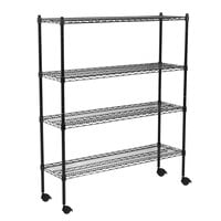 360 Office Furniture 18 inch x 48 inch Black Wire Shelving Unit with 74 inch Posts and Casters