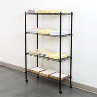 360 Office Furniture 14 inch x 36 inch Black Wire Shelving Unit with 54 inch Posts and Casters