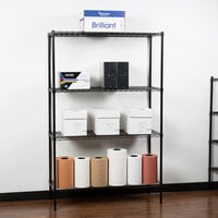 360 Office Furniture 18 inch x 48 inch Black Wire Shelving Unit with 74 inch Posts
