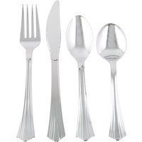 Silver Visions Heavy Weight Silver Plastic Basic Cutlery Set with Soup Spoons - 50/Pack