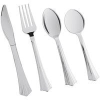 Visions Silver Heavy Weight Plastic Basic Cutlery Set with Soup Spoons - 50/Pack