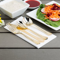 Gold Visions Heavy Weight Gold Look Plastic Basic Cutlery Set with Soup Spoons - 25/Pack
