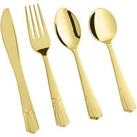 Visions Heavy Weight Elegant Gold Plastic Basic Cutlery Set with Soup Spoons - 25/Pack