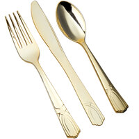 Gold Visions Heavy Weight Gold Look Plastic Basic Cutlery Set (25 Sets / 75 Pieces Total)