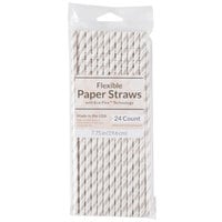 Creative Converting 315217 7 3/4" Jumbo Shimmering Silver / White Stripe Paper Straw - 24/Pack