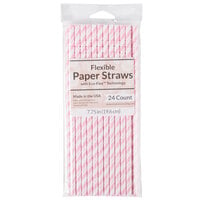 Creative Converting 091042 7 3/4 inch Jumbo Classic Pink / White Stripe Paper Straw - 24/Pack