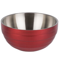 Vollrath 4658715 24 oz. Stainless Steel Double Wall Dazzle Red Round Beehive Serving Bowl