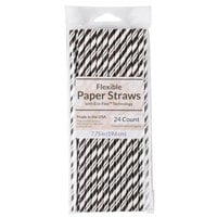 Creative Converting 051159 7 3/4" Jumbo Black Velvet / White Stripe Paper Straw - 24/Pack