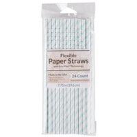 Creative Converting 091188 7 3/4" Jumbo Pastel Blue / White Stripe Paper Straw - 24/Pack