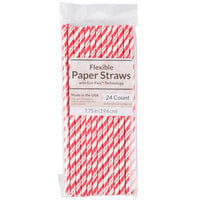 Creative Converting 051151 7 3/4 inch Jumbo Classic Red / White Stripe Paper Straw - 24/Pack