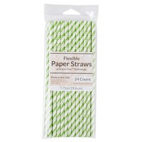 Creative Converting 051162 7 3/4 inch Jumbo Fresh Lime / White Stripe Paper Straw - 24/Pack