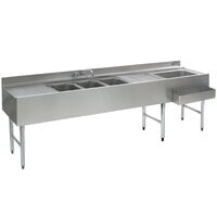 Eagle Group BC8C-18R Combination Underbar Sink and Ice Bin with Three Sinks, Two Drainboards, One Faucet, and Right Side Ice Bin - 96 inch