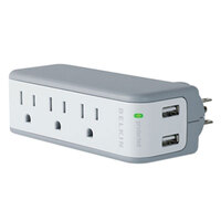 Belkin BZ103050TVL Gray / White 3-Outlet Wall Mount Surge Protector with 2 USB Ports, 918 Joules