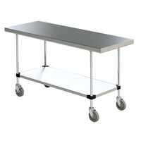 Metro MWTS2460FS Space Saver 24 inch x 60 inch 14-Gauge Stainless Steel Heavy-Duty Mobile Work Table with Undershelf