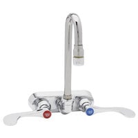 T&S B-2459 Wall Mount Workboard Faucet with 4 inch Centers, 3 1/16 inch Swivel Gooseneck Nozzle, 1.0 GPM Aerator, and 4 inch Wrist Handles