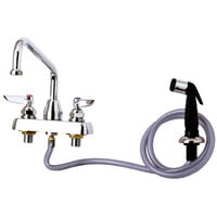 T&S B-1171-CR Deck Mounted Workboard Faucet with 4" Centers, 8" Swing Spout, 2.2 GPM Aerator, Cerama Cartridges, Side Spray Hose, and Lever Handles
