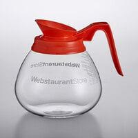 WebstaurantStore Logo 64 oz. Glass Coffee Decanter with Orange Handle by Avantco Equipment