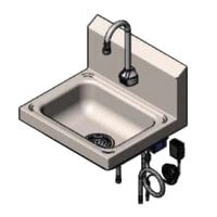 T&S CH-3101 17 1/4" x 15 1/4" Hand Sink with Deck Mount ChekPoint Electronic 11" Gooseneck Faucet with Drain Assembly